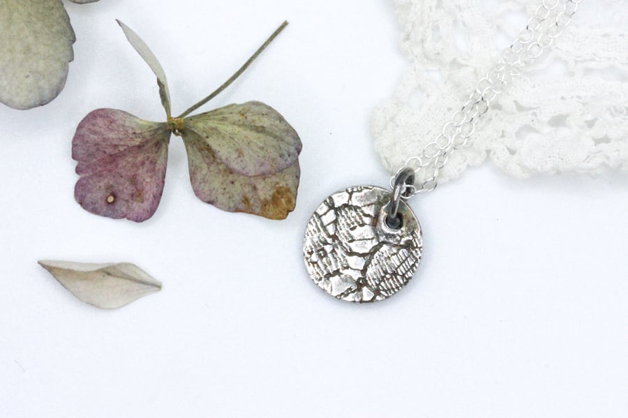Silver Disc Pendant with Vintage Lace Pattern