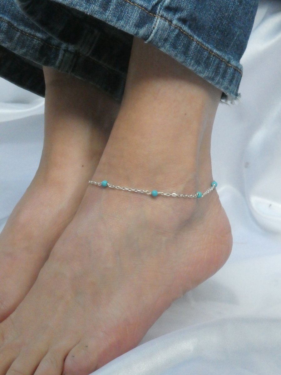 Turquoise gemstone ankle bracelet