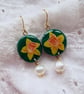Daffodil Oval Earrings with Pearl drops