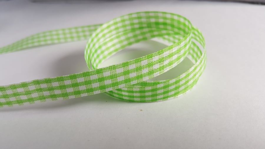 3m Ribbon - Gingham Check - 10mm - Bright Green 
