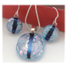 Dichroic Glass Pendant Earring Set 064 Aqua shimmer stripe silver plated chain