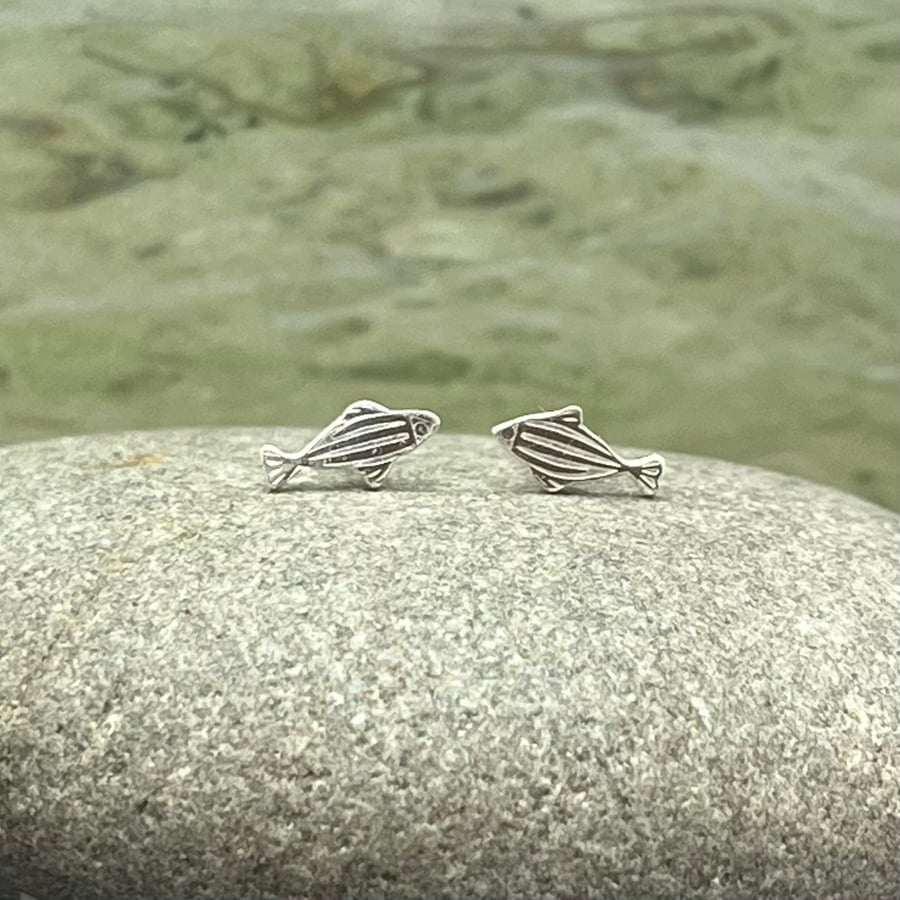 Handmade Sterling Silver Fish Stud Earrings