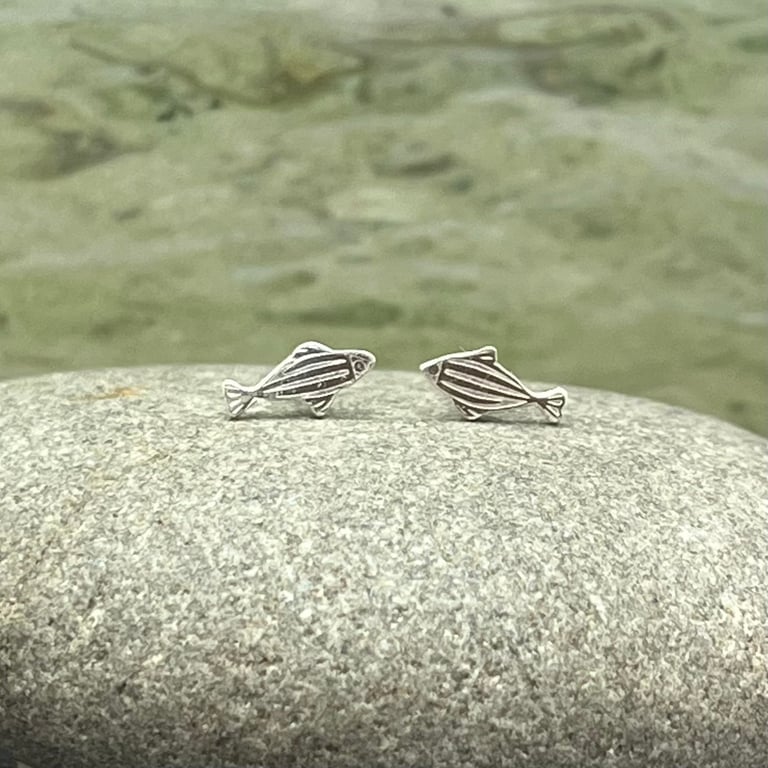 Handmade Sterling Silver Fish Stud Earrings