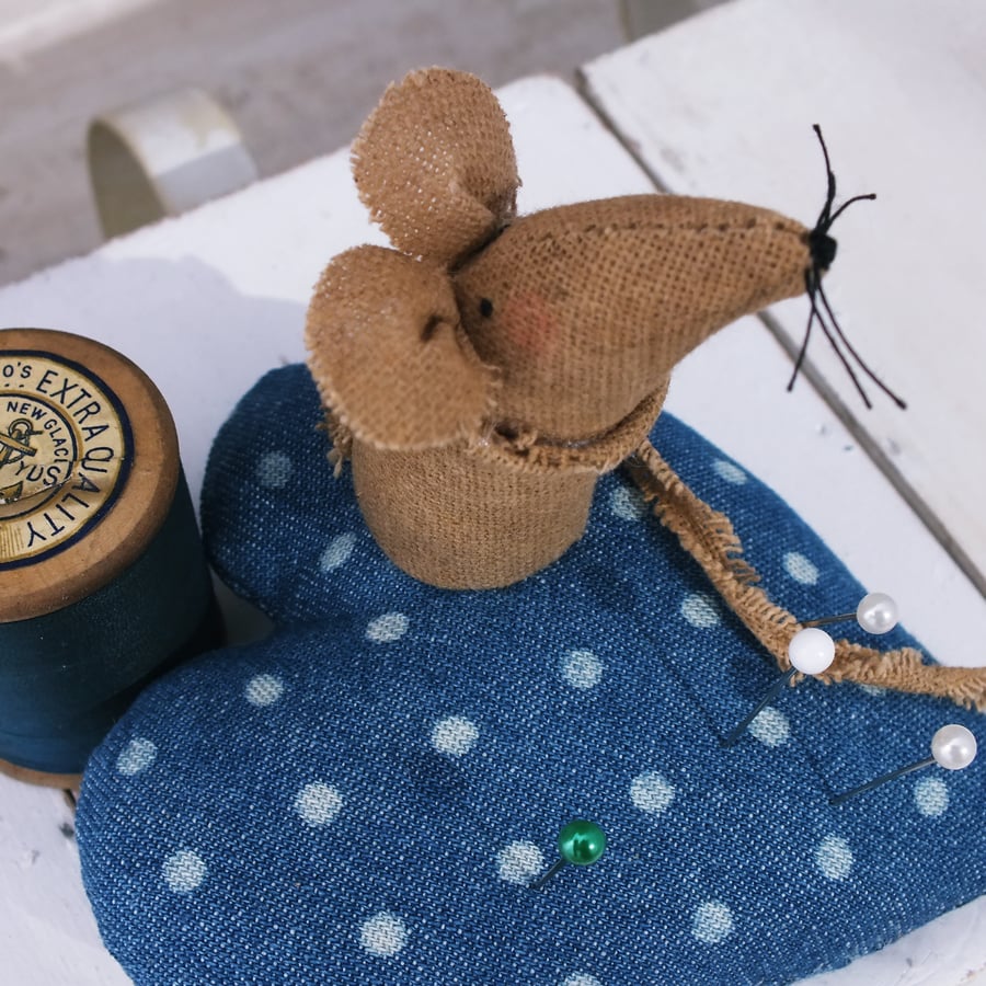 Mouse on a Heart Pincushion