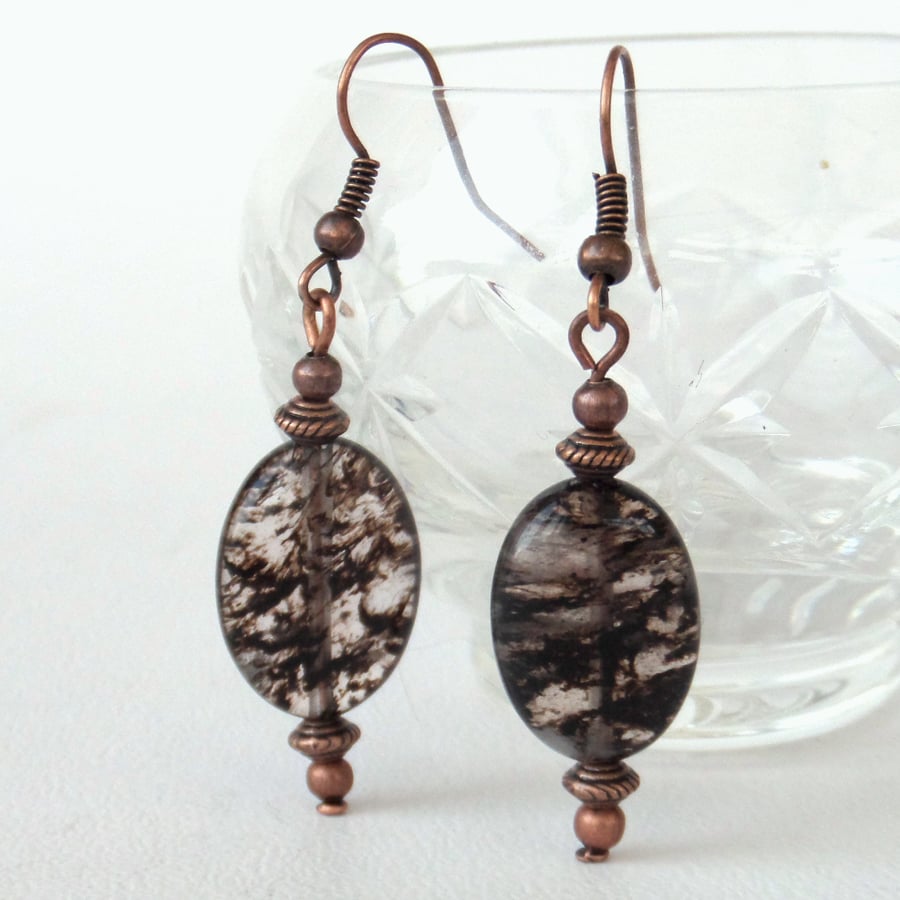 Copper earrings with chocolate brown tourmaline ovals