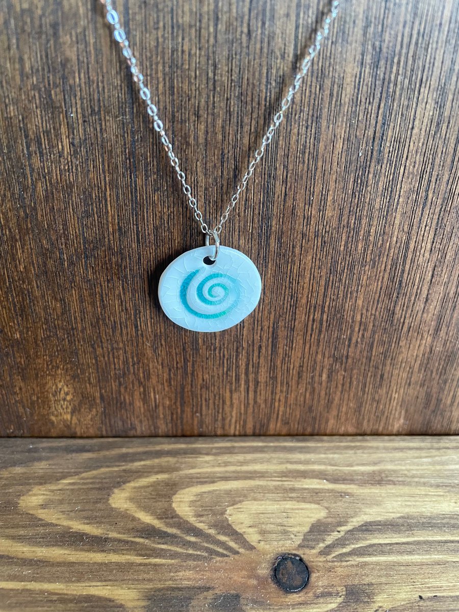 Aquamarine swirl porcelain pendant