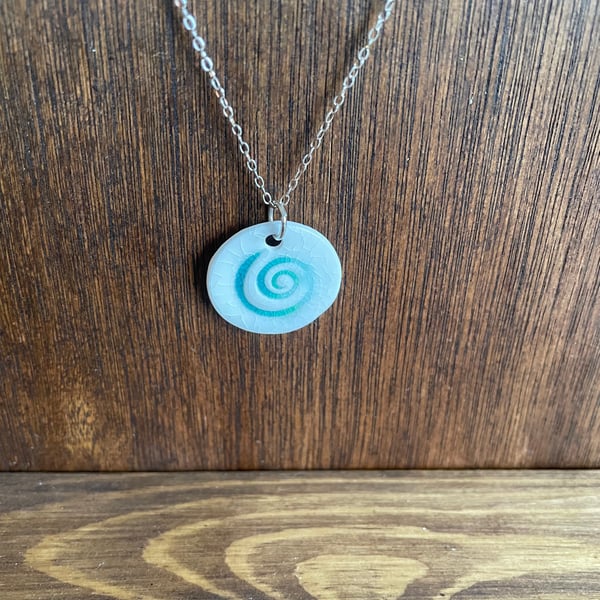 Aquamarine swirl porcelain pendant