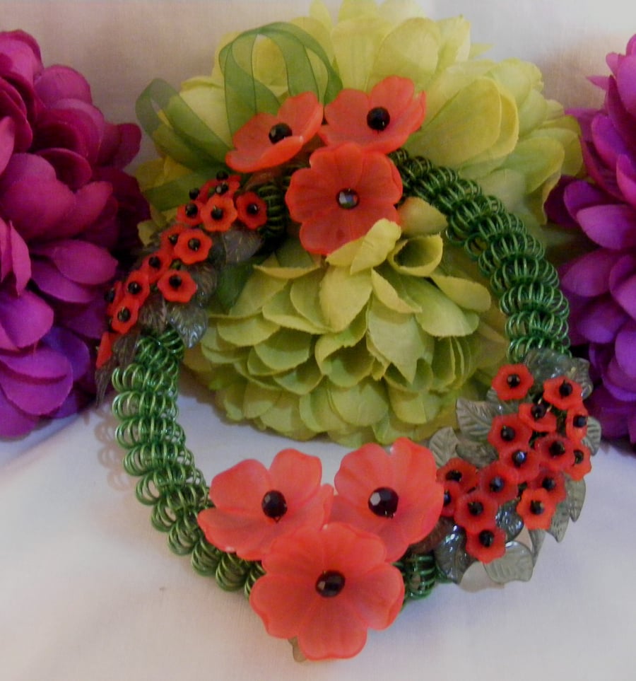 Handmade Red Poppy Floral Wreath