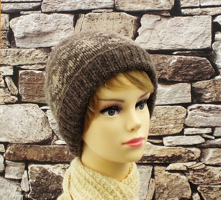 Brown fairisle beanie British wool knitted unisex hat