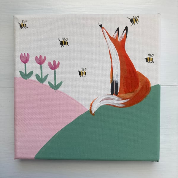 Animal Folk Fox Bees Flowers White