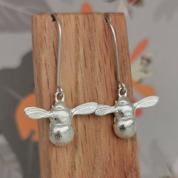 Handmade Silver Bee Earrings - Sterling Silver Bee Drops 