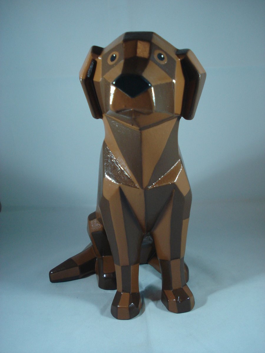 Large Faceted Ceramic Chocolate Brown Animal Dog Figurine Ornament Decoration.