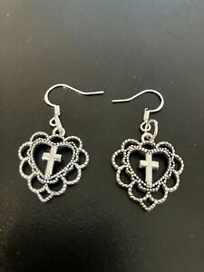 heart cross charm hook earrings