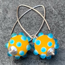 Contemporay sterling silver bumpy lampwork glass earrings with FREE UK P&P 