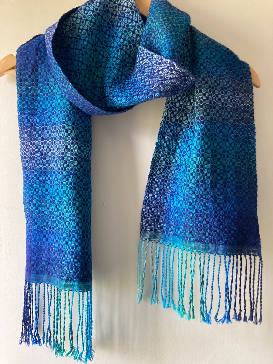 Midnight Rain Handwoven Merino and  Cotton Scarf