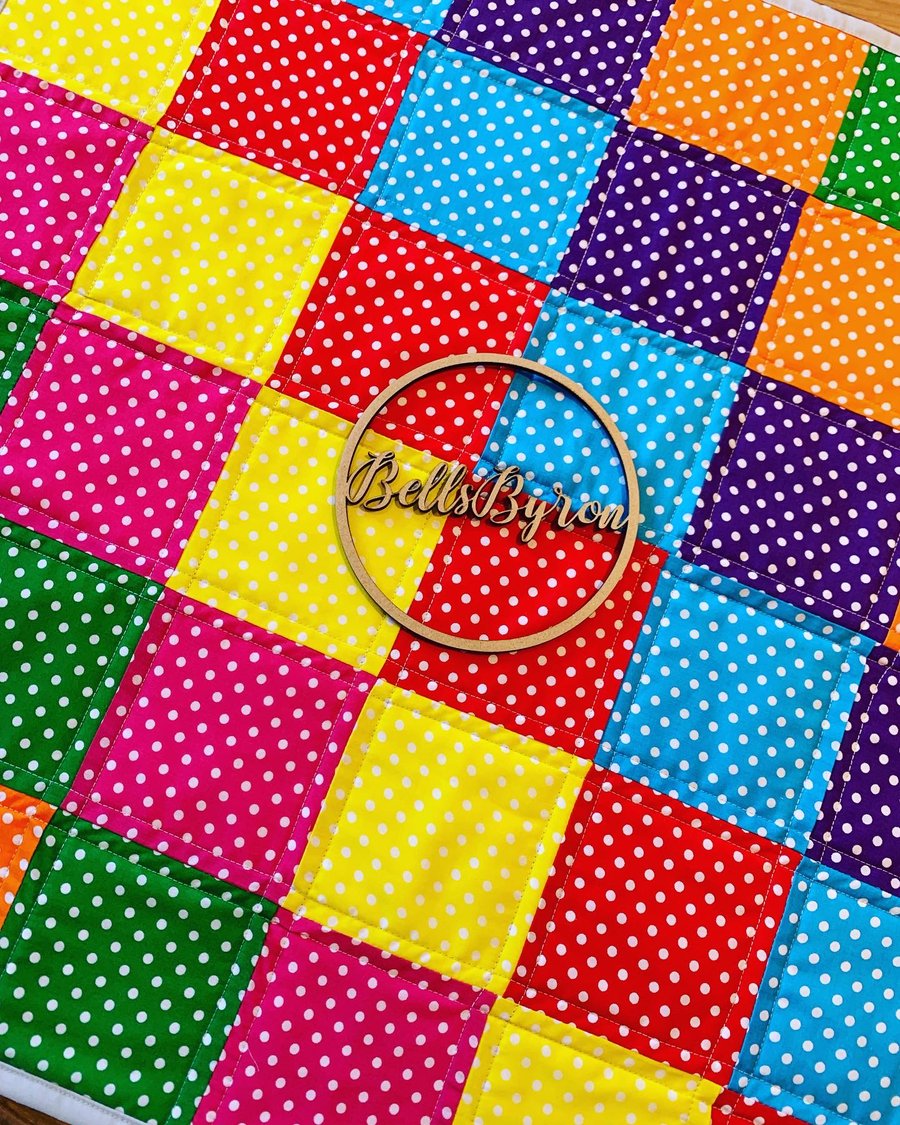 Rainbow, patchwork baby quilt, blanket, rainbow colours, 