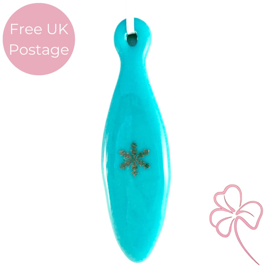 Long Light Blue & Silver Fused Glass Christmas Tree Decoration 