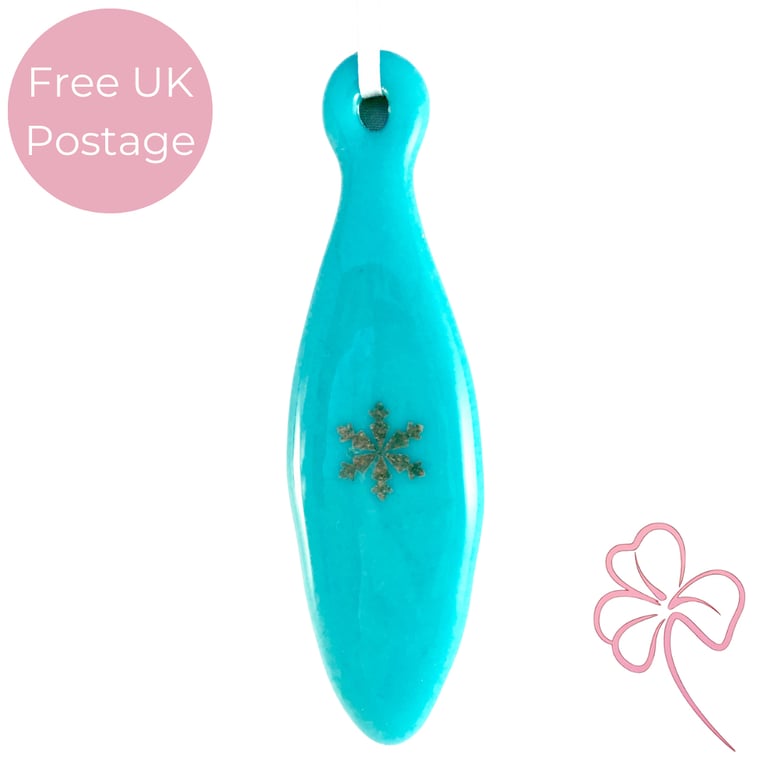 Long Light Blue & Silver Fused Glass Christmas Tree Decoration 