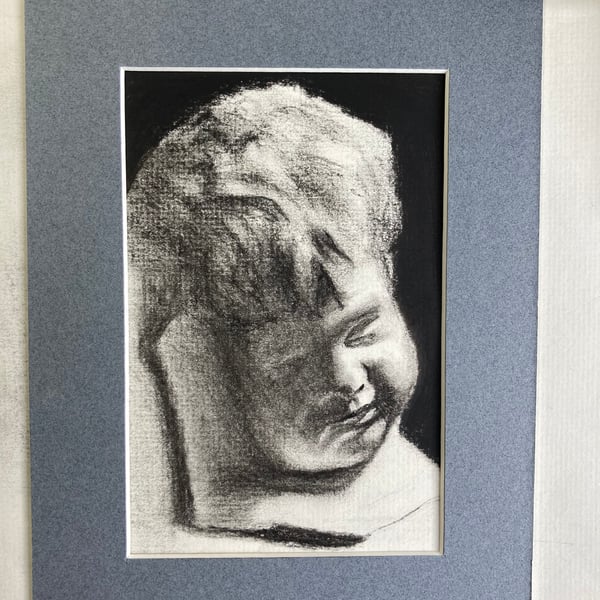 Cherub study (Original Charcoal Drawing FULLY MOUNTED 8”x6") charcoal