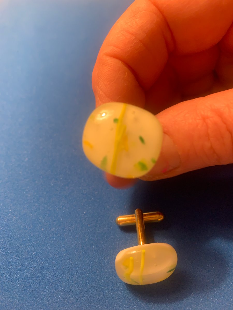 Fused Glass Yellow Cuff Links