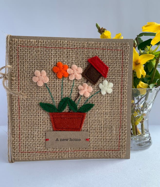 New Home Card. Handmade. Wool felt. Keepsake Card. Recycled Card.