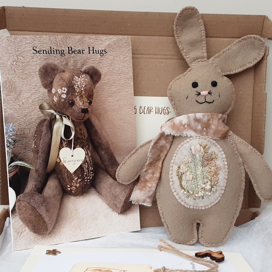 Bunny letterbox gift, sending bear hugs woodland rabbit gift set