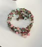 Floral summer beaded flower wrap bracelet with leaf charms - Image 3