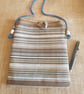 Crossbody bag: cotton and jute with driftwood toggle, light brown woven stripes  - Image 4