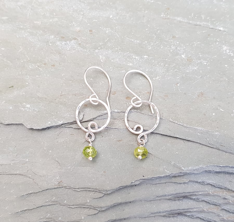 Dainty Eire Wrapped Peridot and Silver Earrings