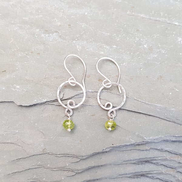 Dainty Eire Wrapped Peridot and Silver Earrings