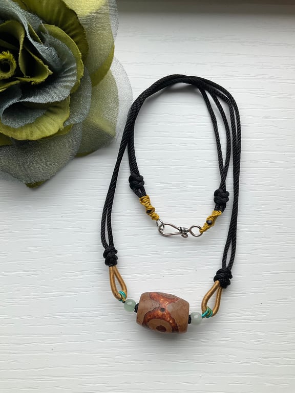 Handmade Chunky Natural Tibetan Dzi Agate Necklace Unisex Statement Jewellery