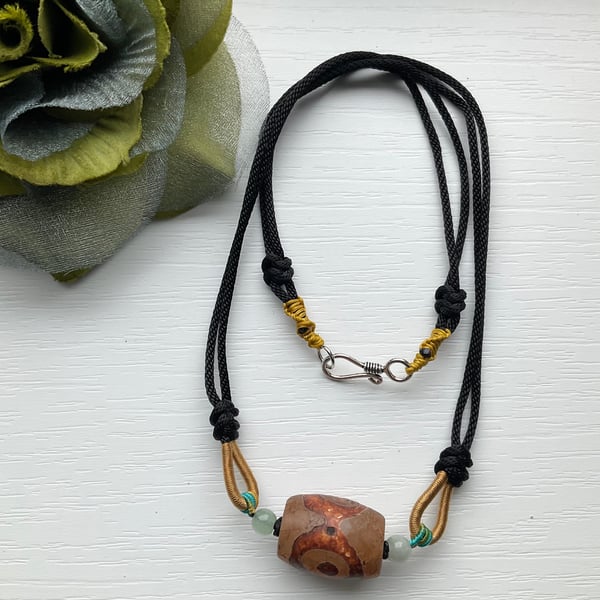 Handmade Chunky Natural Tibetan Dzi Agate Necklace Unisex Statement Jewellery