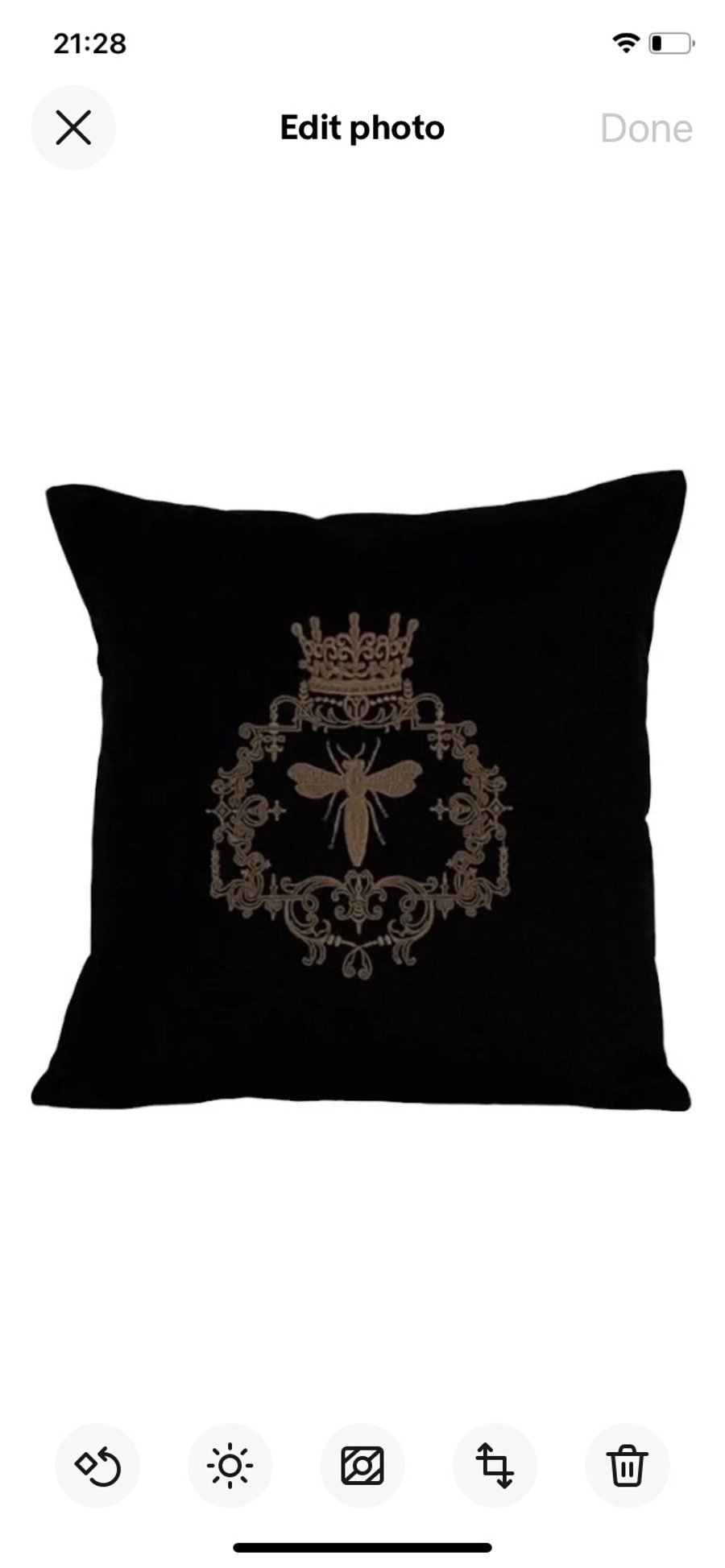 Rose Gold Queen Bee Embroidered Cushion Cover, BLACK 