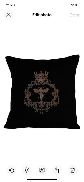 Rose Gold Queen Bee Embroidered Cushion Cover, BLACK 
