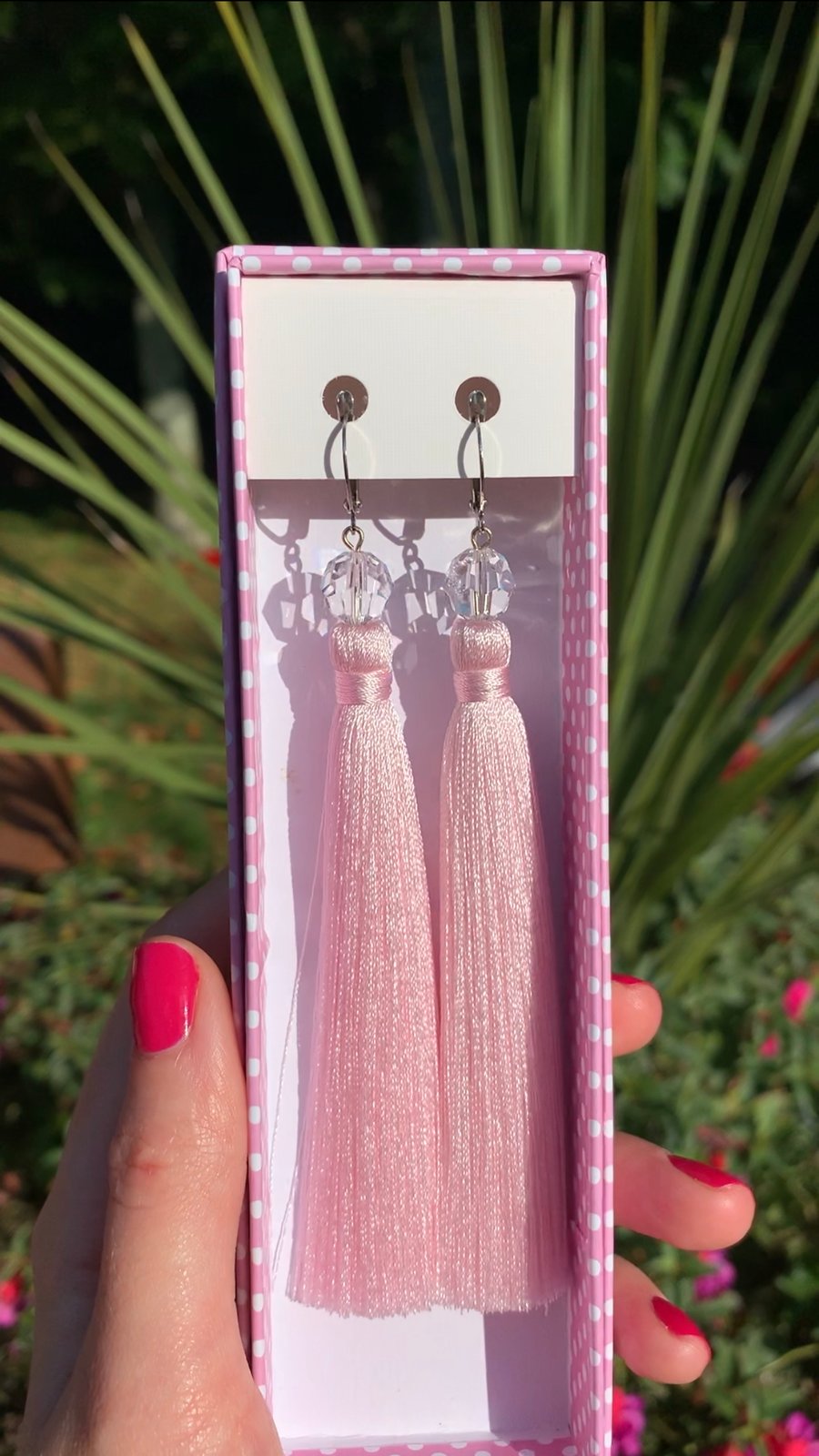 Rose tassel earrings with Swarovski crystals. Drop stylish handmade earrings