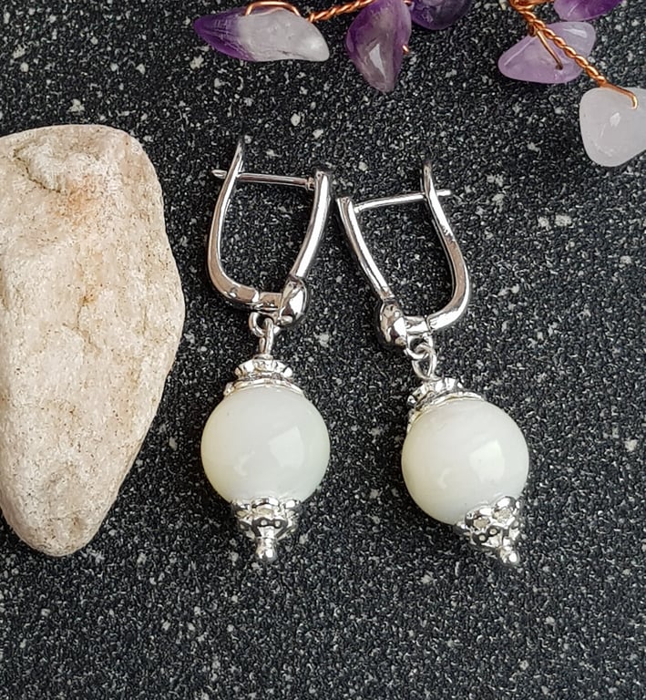 Natural white mother of pearl drop earrings, gift for her