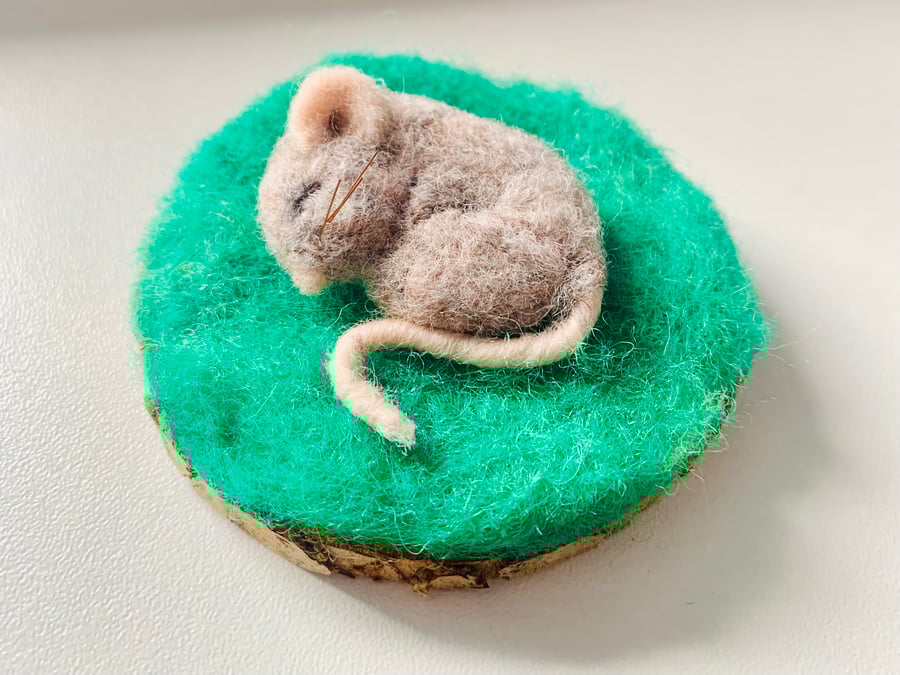 Needle felted sleeping mouse