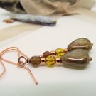 Earrings bronze glass gemstone jade agate copper amber brown vintage