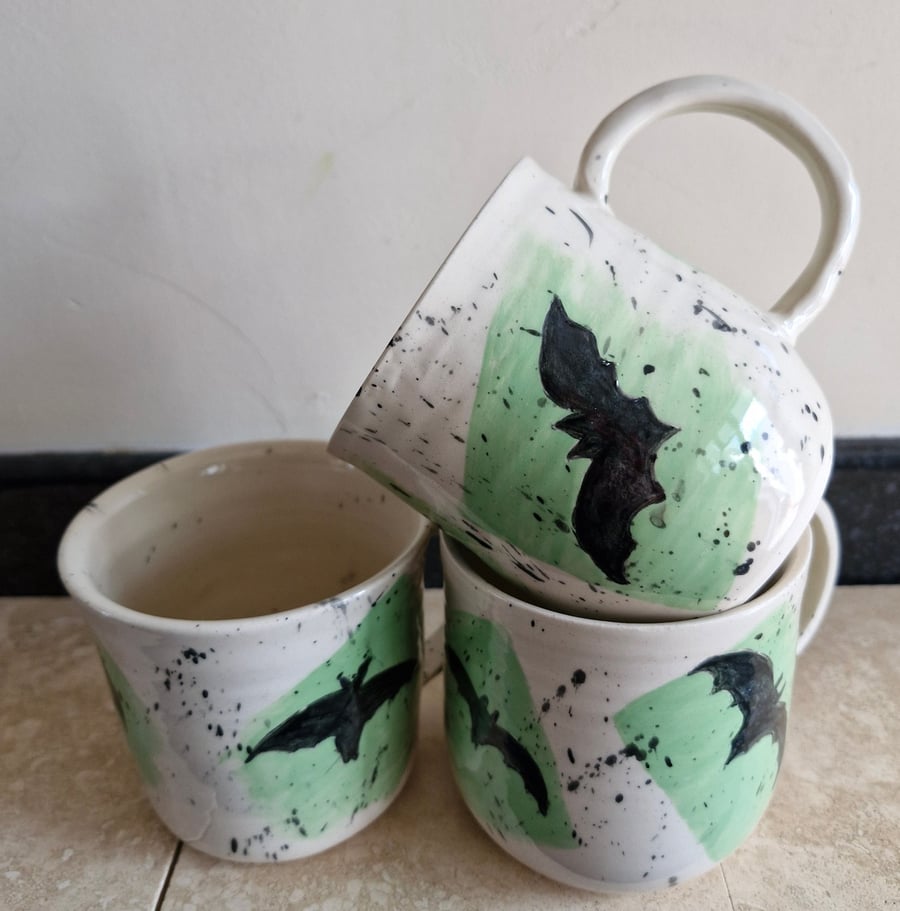 Handmade and hand painted bat mug, 300ml