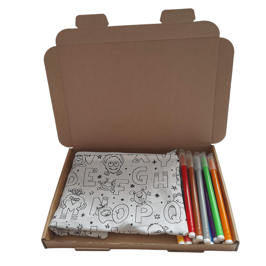 Alien Alphabet Pencil Case to Colour, Letterbox Gift