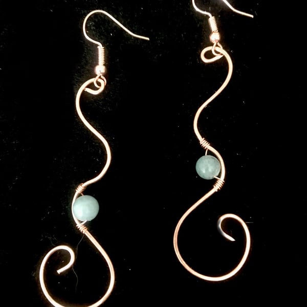  Jade (Burmese) Solid Copper  Dangle Earrings - Drop 2”, Freepost