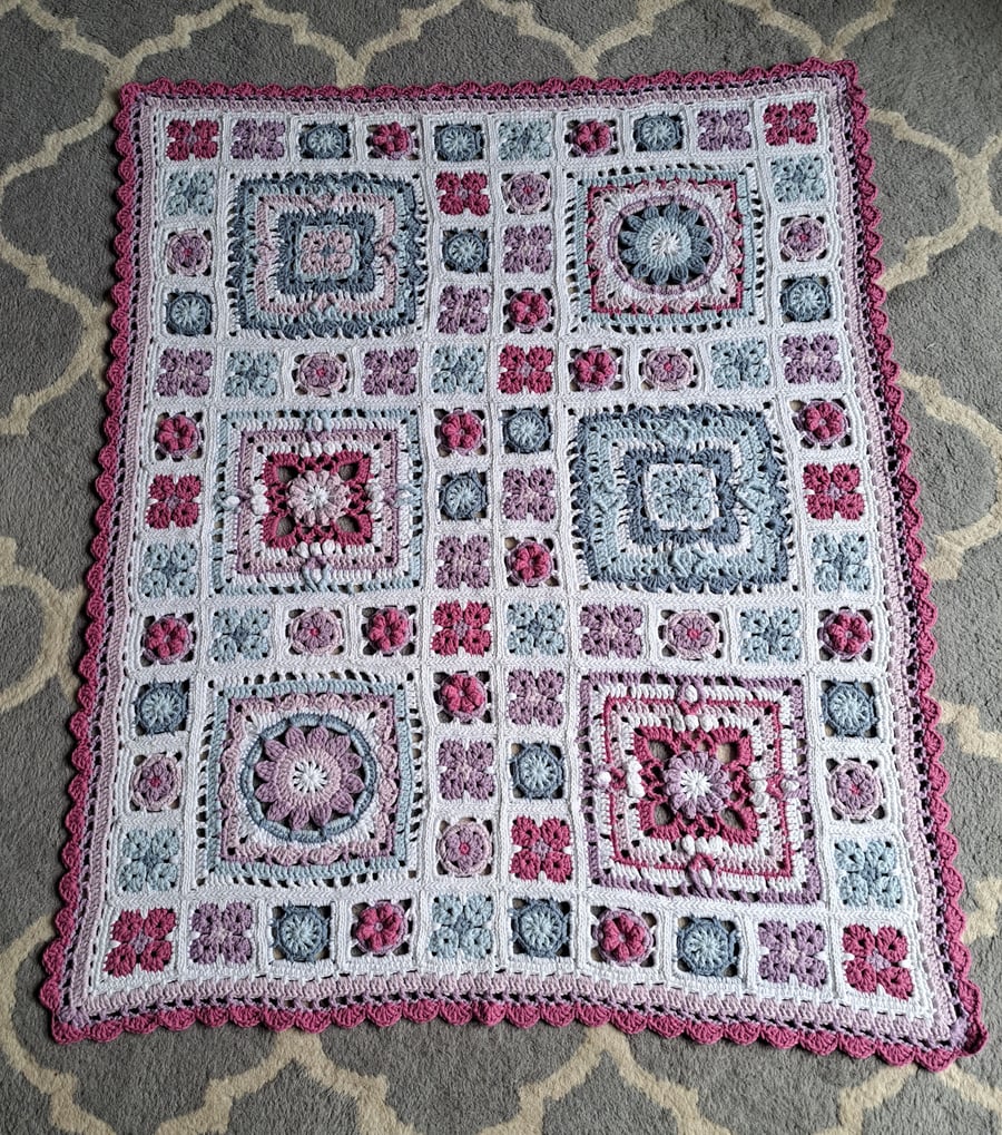Spring Flowers Cotton Crochet Baby Blanket