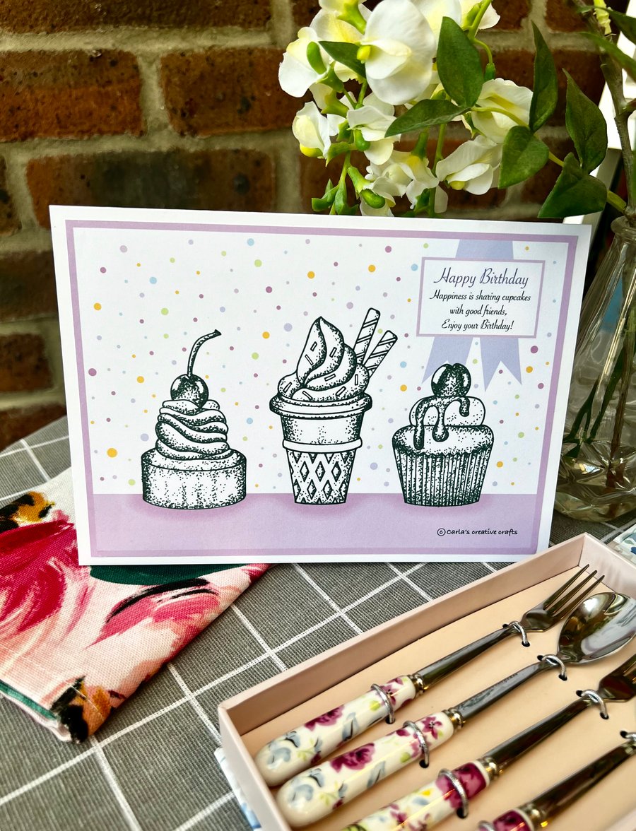 Birthday card - ‘Cupcakes’ A5
