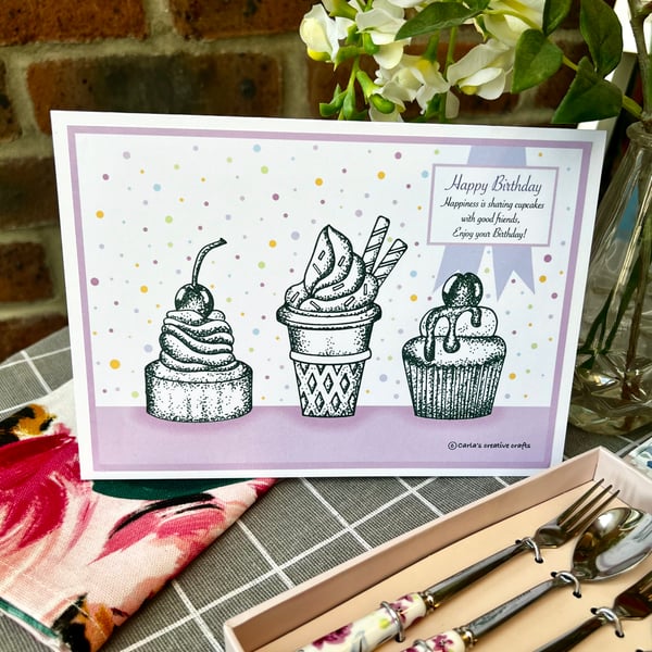 Birthday card - ‘Cupcakes’ A5