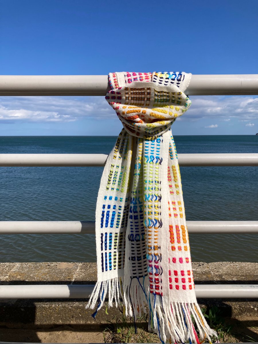 Morse Code Seaside-Themed Handwoven Lambswool and Cotton Scarf