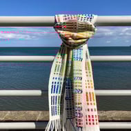 Morse Code Seaside-Themed Handwoven Lambswool and Cotton Scarf
