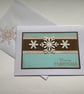 CHRISTMAS CARDS, pack of 4. Scandi style .Aqua , brown .Gingham. Snowflake. - Image 2