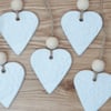 5 white embossed clay heart gift tags, wedding favours, small heart decorations 