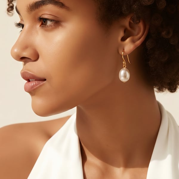 8mm White Oval Freshwater Pearl Sterling Silver Drop Earrings