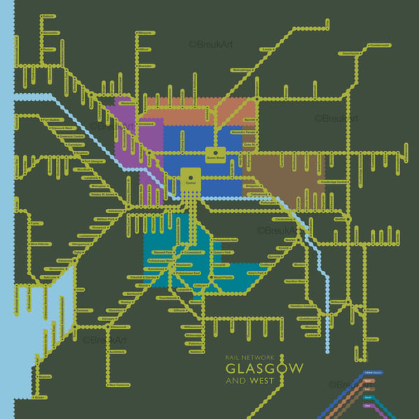 Rail Network, Glasgow and West. Large Giclee print